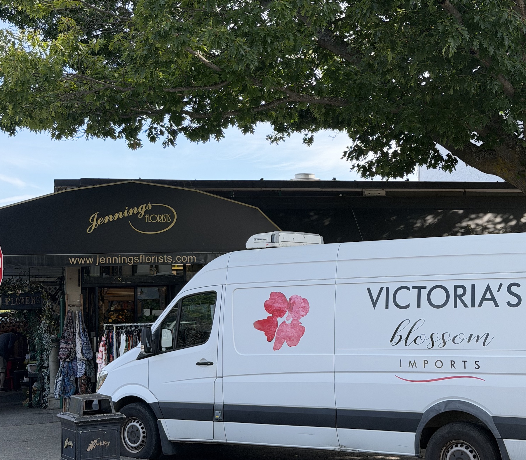 Victoria's Blossom delivery van outside Jennings Florists in Oak Bay